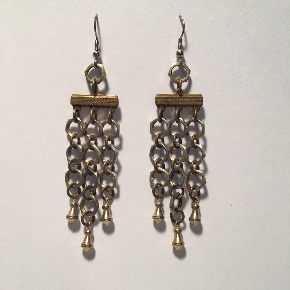 Metal Bolt and Nut Dangle Earrings